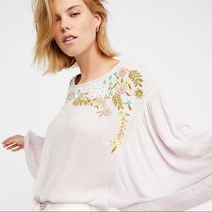 Free People Up and Away Embroidered Floral Blouse